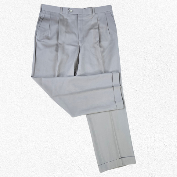 1980s Vintage Burberry Khaki Tan Wool USA Made Classic Straight Trousers Size 36 - Picture 1 of 12